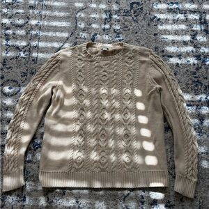 L.L. Bean Tan Cable Knit Crewneck Sweater